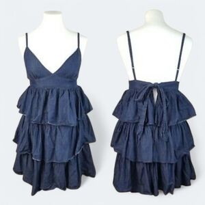 Y2K ♥︎ DollHOUSE ♥︎ Navy Denim Blue Tiered Dress Low Back Skinny Strap • XS